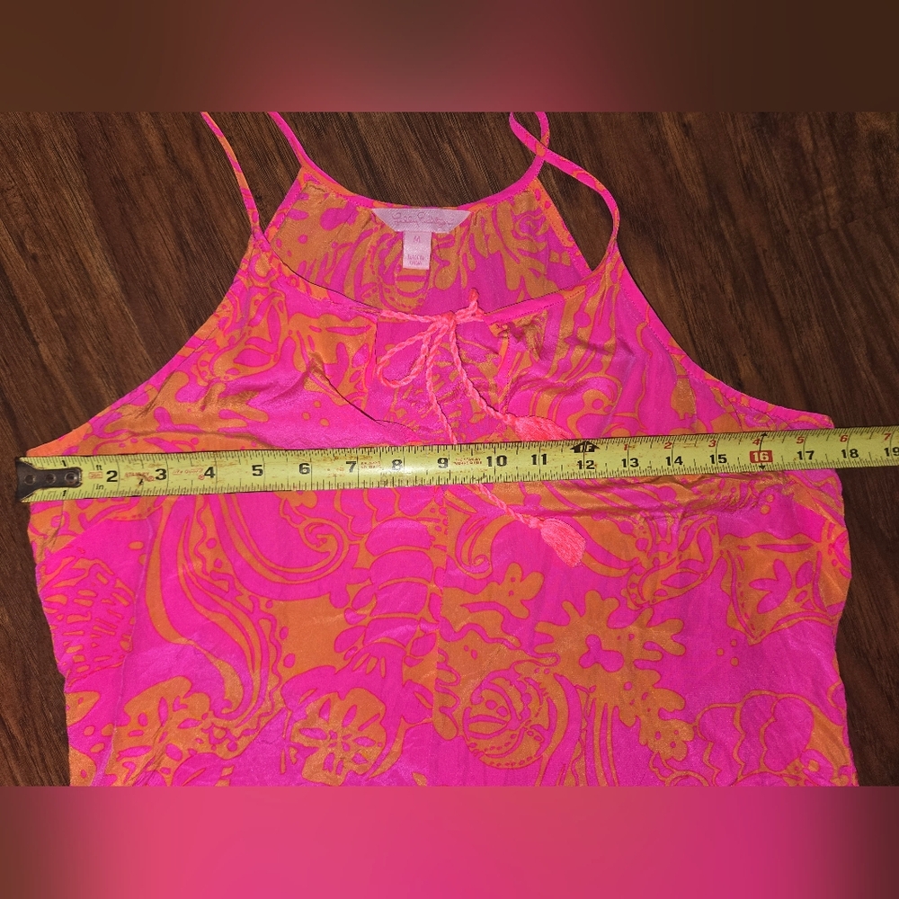 Lilly Pulitzer Medium Pop Pink Seaesta Finn Silk Top - Picture 6 of 7